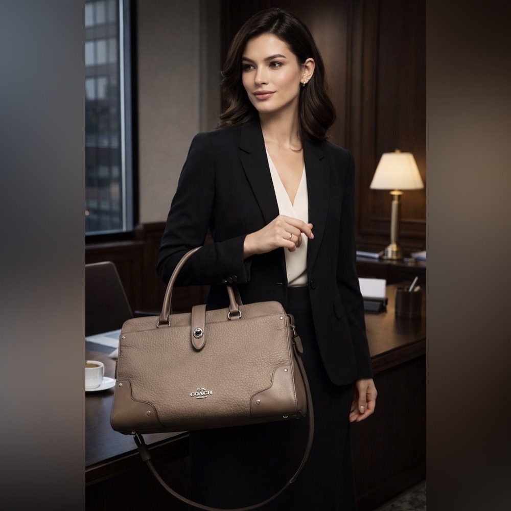 Coach Pebbled Leather Satchel | Latte Cocoa Neutral- Like New - Picture 2 of 14